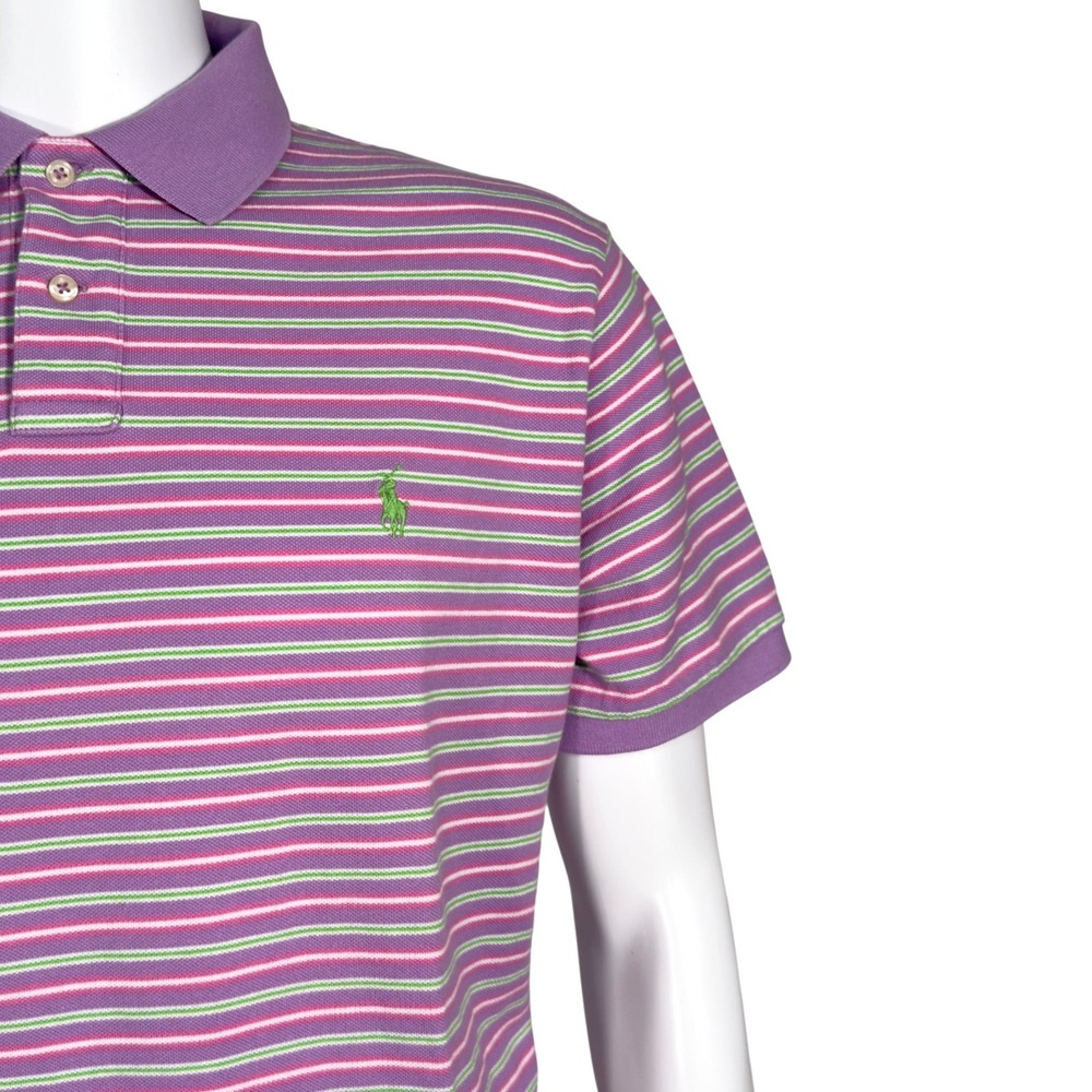 Polo Ralph Lauren Polo Shirt Mens XXL Purple Pink Striped Excellent Custom Fit